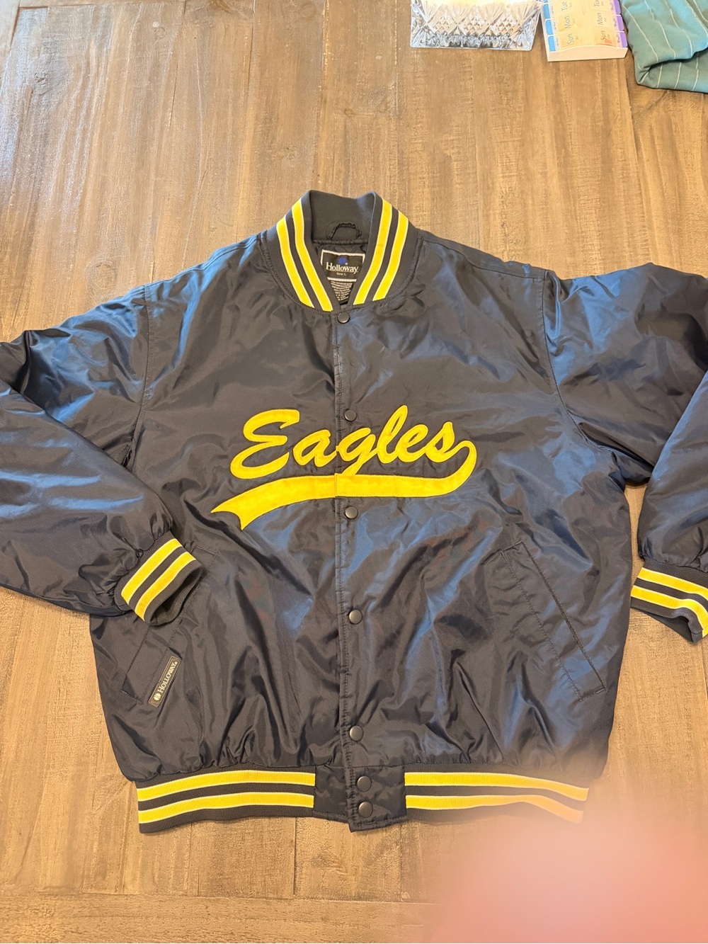 Vtg Eagles Sports Jacket Holloway Nylon Large Blue And Yellow Varsity Jacket
